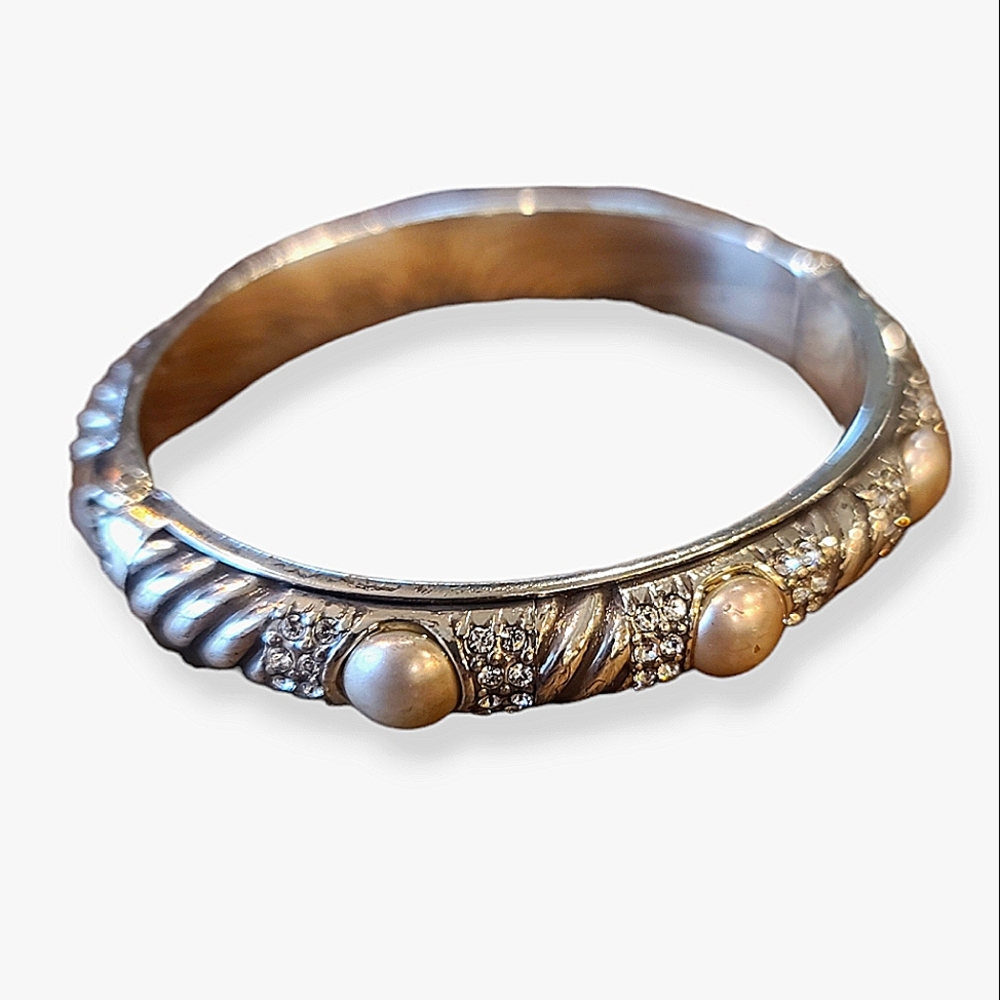 Brighton Crystal and Pearl Silver Plated Bangle Magnetic Closure